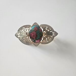 Vintage Gold Filigree Hair Clip/Barrette With Floral Inlay